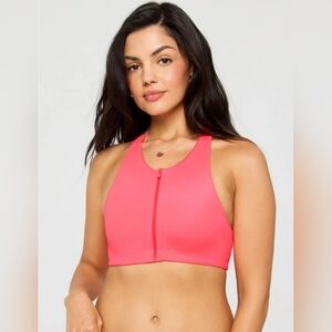 Fabletics Zip Front Swim Top, Neon Hot Pink, High Neck,Women's Sz Xl, Padded Nwt